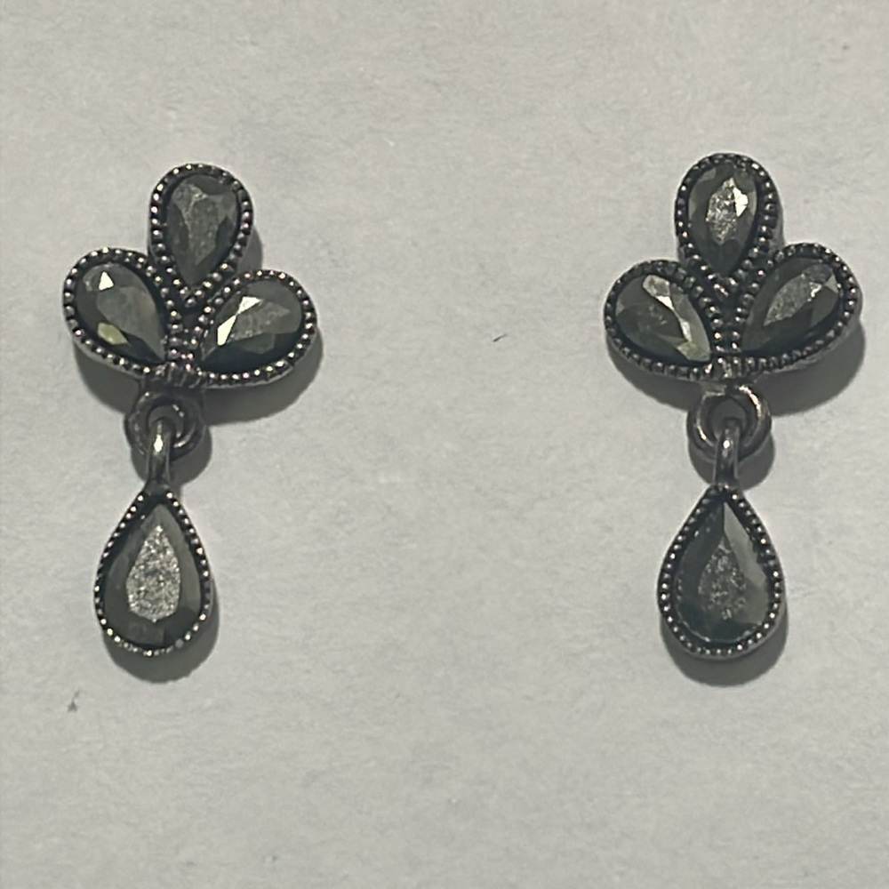 Sterling MARCASITE/HEMATITE Earrings real solid Silver Fine Jewelry Vintage